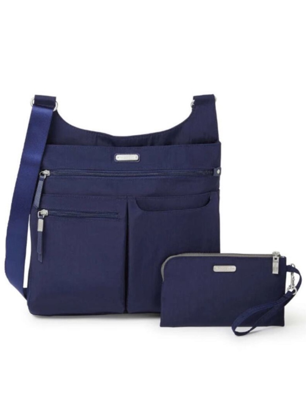 NWOT Baggalini On Track Zip Crossbody Bag RFID phone wristlet navy blue